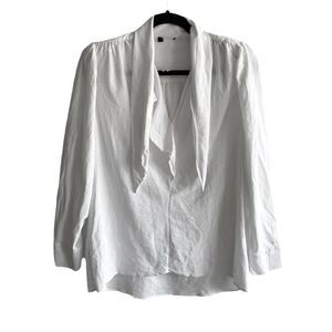 MASSIMO DUTTI White Cotton Popover Long Sleeve Blouse L